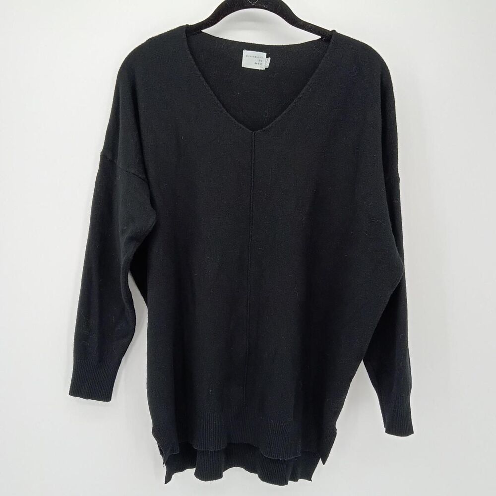 Dreamers by Debut Black V Neck Sweater S/M Front Seam High Low Slouchy